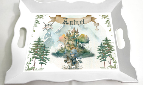 Tăvițe personalizate 1 an - Tava mot baiat Micul cavaler