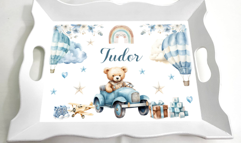 Tăvițe personalizate 1 an - Tava mot baiat Ursulet cu Jucarii