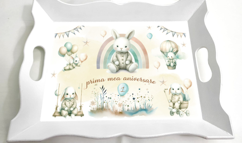 Tăvițe personalizate 1 an - Tava mot baiat Little Bunnies