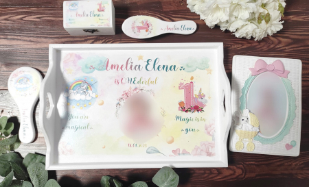 Tăvițe pentru fetițe - Set mot/turta - Unicorn Amelia