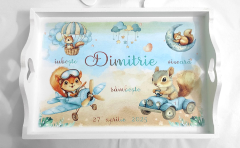 Tăvițe personalizate 1 an - Tava mot si accesorii Veveritele Exploratoare
