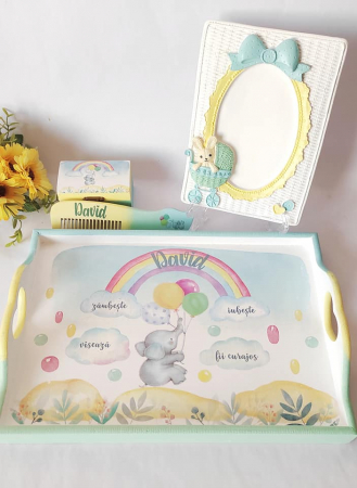 Tăvițe pentru băieți - Set tavita mot ”Elefantel sub curcubeu”