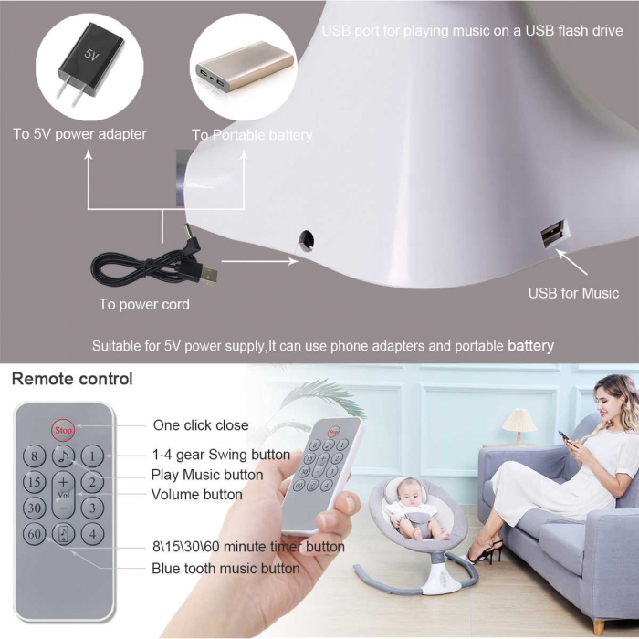 Leagăn electric inteligent pentru bebeluși, cu muzică [5]