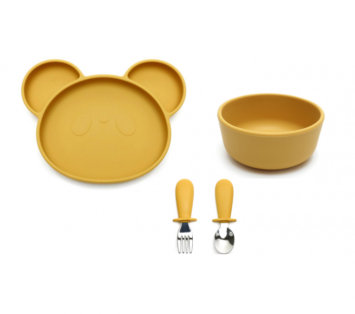 Set de hranire pentru bebelusi si copii, 4 piese, din silicon, fara BPA [8]