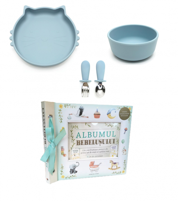 Set de hranire pentru bebelusi si copii, 4 piese, din silicon, fara BPA+ Albumul bebelusului [1]