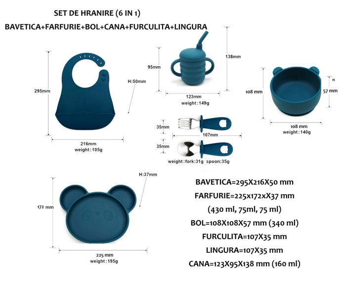 Set de hranire pentru bebelusi si copii, 6 piese, din silicon, fara BPA [2]