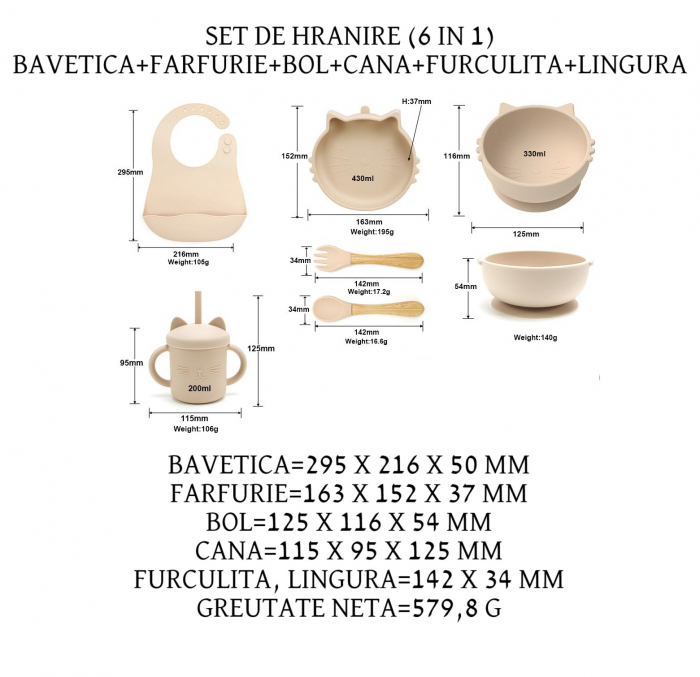 Set de hranire pentru bebelusi si copii, 6 piese, din silicon, fara BPA [2]