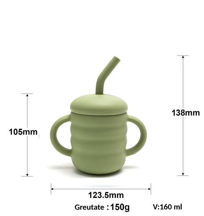 Set de hranire pentru bebelusi si copii, 6 piese, din silicon, fara BPA+ Compleu bebe 3 piese, body cu maneca lunga, pantalon si caciula alb/verde [3]