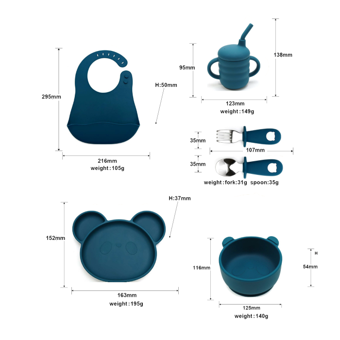 Set hrănire bebeluși 6 piese silicon fără BPA cu ventuză + păturică bumbac moale | AllBebe [2]