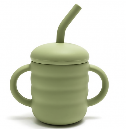 Hranire - Cana din silicon cu capac si pai pentru bebelusi si copii, fara BPA