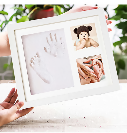 Kit de amintire cu amprenta copilului tau cu rama foto din lemn inclusa [3]