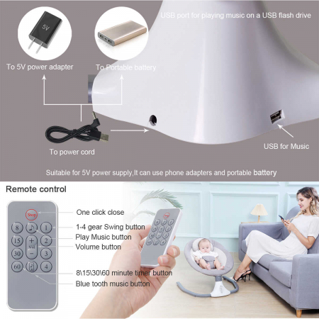 Leagan electric inteligent pentru bebelusi cu muzica, telecomanda si 5 viteze de leganare [4]