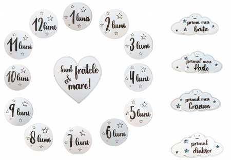 Cadouri pentru cei mici - Set carduri aniversare din lemn pentru etape importante ale bebelusului