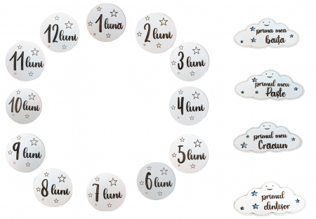 Seturi Cadou - Set carduri aniversare din lemn pentru etape importante ale bebelusului