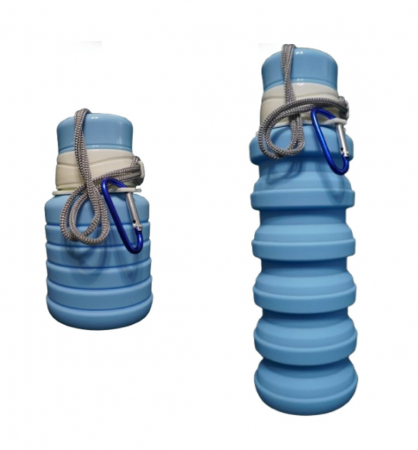 Set de hranire pentru bebelusi si copii, 4 piese, din silicon, fara BPA+Bidon pliabil din silicon, design compact, albastru [4]