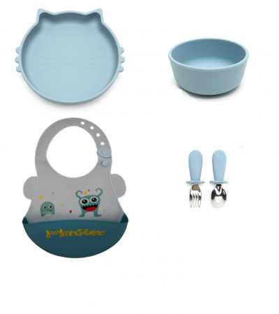 Hranire - Set de hranire pentru bebelusi si copii, 5 piese, din silicon, fara BPA