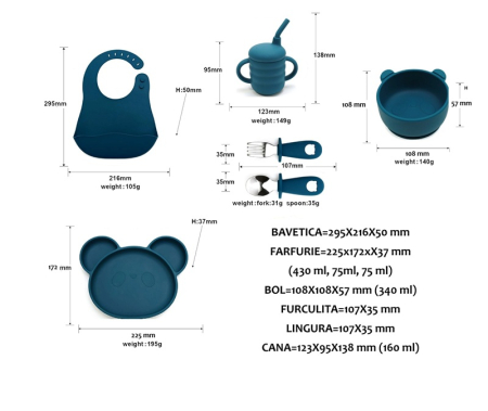Set de hranire pentru bebelusi si copii, 6 piese, din silicon, fara BPA+Pantofiori albi pentru baietei, 3-6 luni [3]