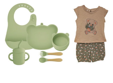 Seturi Cadou - Set hrănire bebeluși 6 piese silicon fără BPA cu ventuză + compleu fete| AllBebe