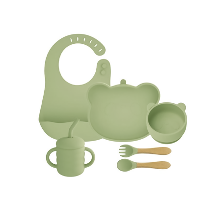 Set hrănire bebeluși 6 piese silicon fără BPA + păturică bumbac | AllBebe [2]