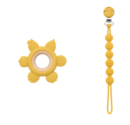 Cadouri pentru cei mici - Set lantisor suzeta si inel dentitie, 2 piese, din silicon, fara BPA