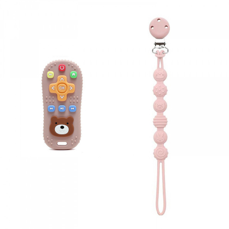 Seturi Cadou - Set lantisor suzeta si jucarie dentitie bebe 2 piese din silicon alimentar fara BPA