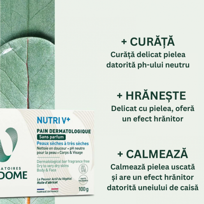 Săpun dermatologic fără parfum Nutri V+, 100 g [2]