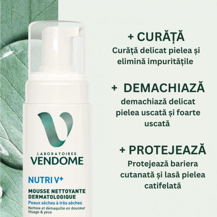 Spumă de curățare dermatologică pentru față Nutri V+, 150 ml [2]