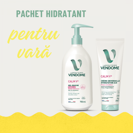 Solutii organice de ingrijire - Pachet: Gel de duș 750 ml + Cremă universală hidratantă 24h Calm V+