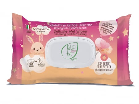 Biocontè - Șervețele umede delicate pentru copii, cu infuzie de caise, 60 bucăți