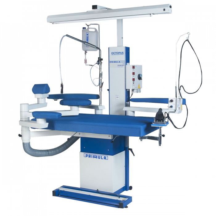 Multi-purpose ironing table with electronic irons and controller lining spraying system and PTFE foot [2]