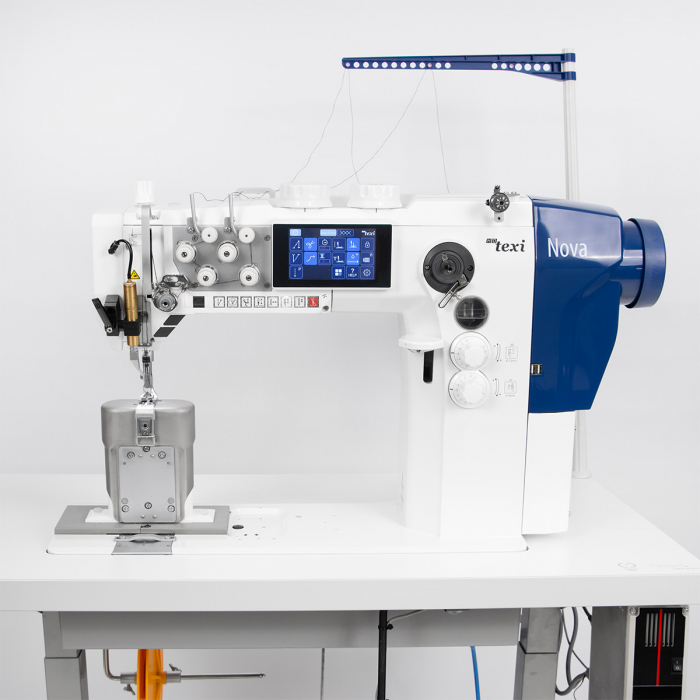 Automatic two-needle post-bed machine for sewing thick fabrics with backstitching, unison feed and deco seam - complete set TEXI NOVA P-OS 3212 [1]