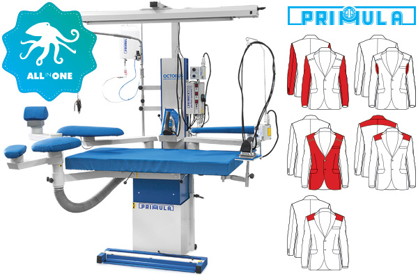 Multi-purpose ironing table with electronic irons and controller lining spraying system and PTFE foot [3]