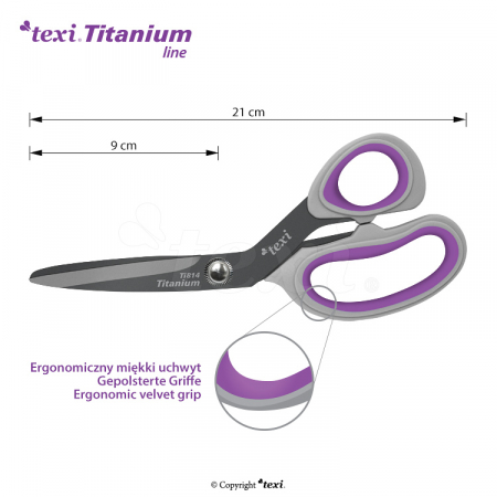 Foarfece pentru croit  si foarfece de curatat ate - TEXI TITANIUM TiDuo850 Set foarfece pentru croitorie acoperită cu titan 8 1/4" (21 cm) și hobby - foarfece pentru artizanat 5 1/4" (13 cm)