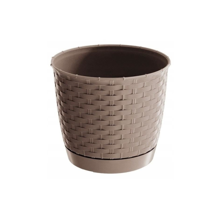 Ghiveci decorativ de flori, rotund, imitatie ratan, cafeniu, 1.2 L, 14.5x12.7 cm, Ratolla Round [1]