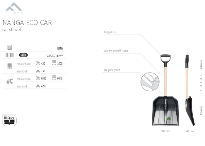 Lopata Zapada Auto din Plastic + Coada Lemn, 300 X 335 X 800-850 MM, Polonia [2]