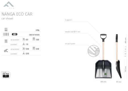 Lopata Zapada Auto din Plastic + Coada Lemn, 300 X 335 X 800-850 MM, Polonia [1]