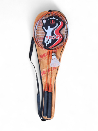 SPORT - Set 2 Rachete Badminton cu Fluturas si Husa, Portocaliu