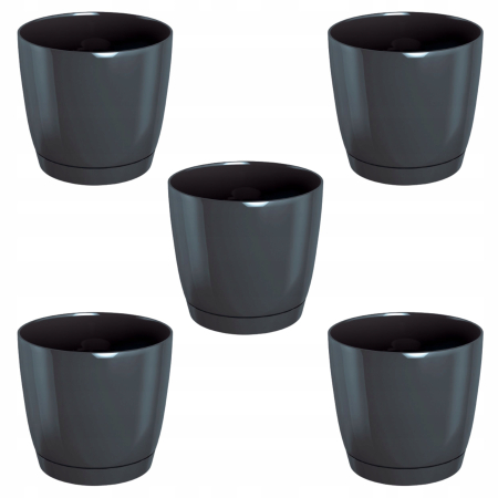 Set 5 Ghiveci rotunde Coubi, Prosperplast, Plastic, 18 x 16.5 cm, Gri grafit [0]