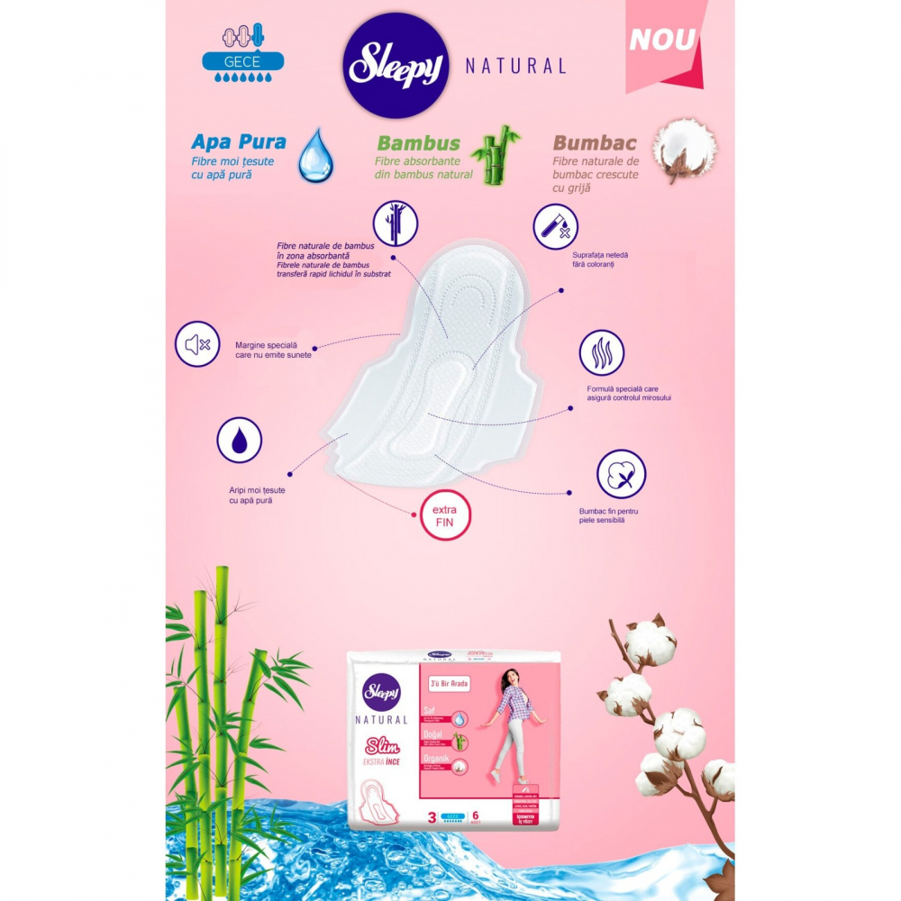 Absorbante, Natural Slim Night, Sleepy, 6 buc [2]