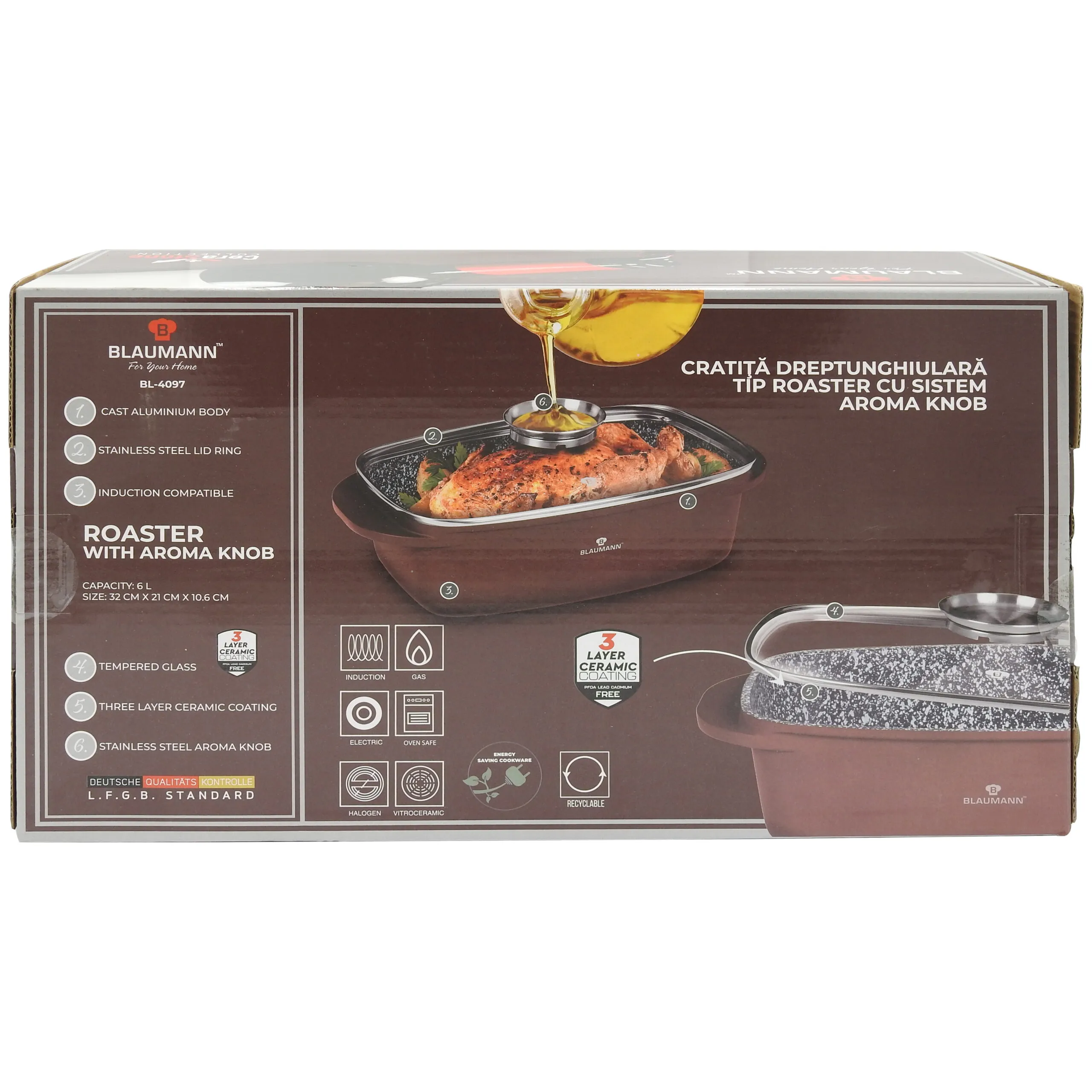 CERASTONE TAVA CU CAPAC SI SISTEM AROMA KNOB 4.5L 32X23X7.5CM [2]