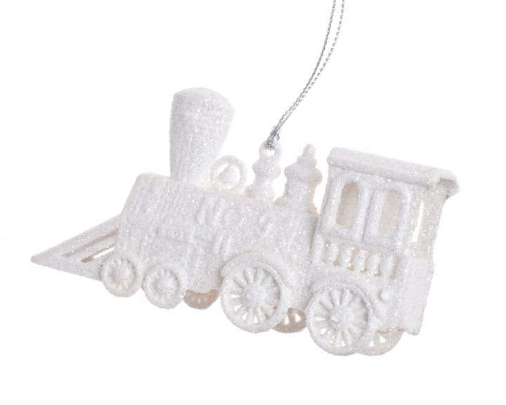 Decoratiune Craciun, Locomotiva Alba cu Sclipici, Pandantiv 3D, 12 cm [1]