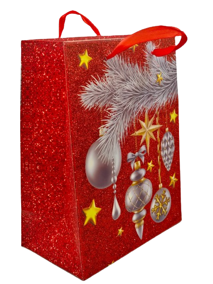 Punga Cadou Craciun, Carton, Globuri + Sclipici, 18 x 23 x 10 cm [1]