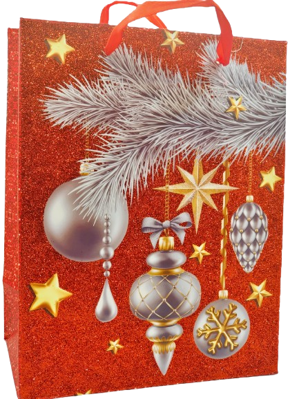 Punga Cadou Craciun, Carton, Globuri + Sclipici, 18 x 23 x 10 cm [2]