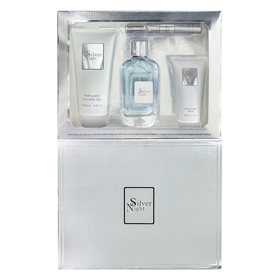 Set Cadou pentru Barbati, Silver Night, Gel de Dus 200 ml, Apa de Parfum 100 ml + 20 ml, Balsam Dupa Ras 100 ml, Inspirat de Tom Ford - Ombre Leather [2]