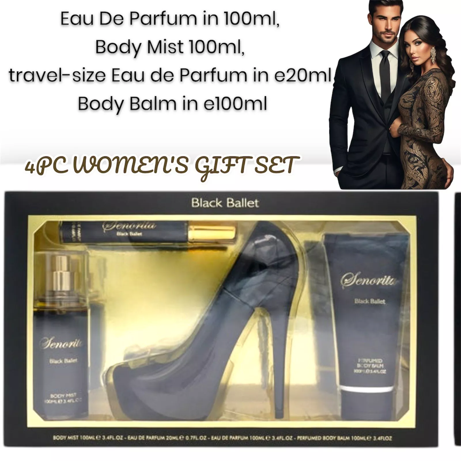 Set Cadou pentru Femei, Senorita, Black Ballet, Body Mist 100 ml, Apa de Parfum 100 ml + 20 ml, Crema Corp 100 ml, Inspirat de Carolina Herrera - Good Girl [4]