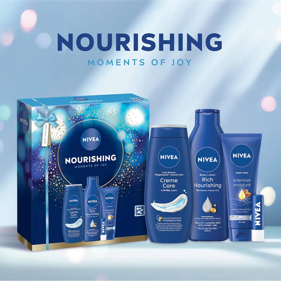 Pentru Femei - NIVEA CASETA CADOU (SG250+BL250+CRMAINI100+LIP4.8) NOURISHING MOMENTS OF JOY