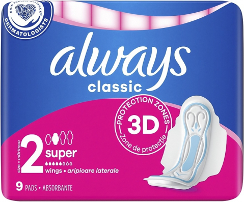 Igiena Intima - Absorbante Always Classic Maxi, Super, 9 buc