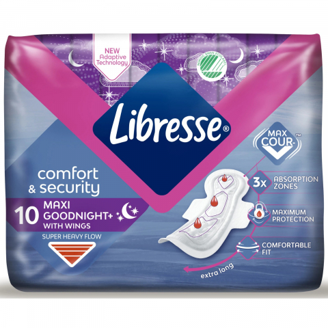Igiena Intima - Absorbante Libresse, Maxi, Good Night+, 10 buc