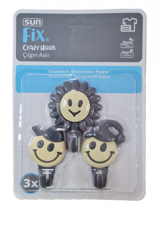 Accesorii Baie - Cuier din Plastic, Emoticon, 20 x 15 x 16 cm, 3 buc