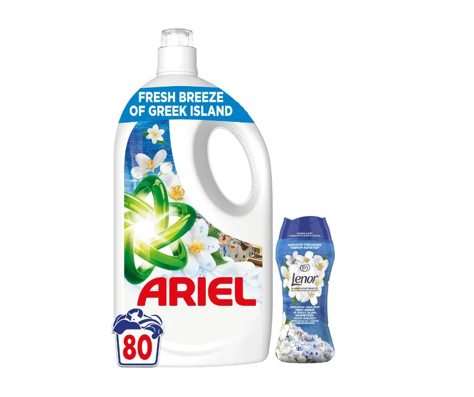 Detergent Lichid - ARIEL DETERGENT LICHID 3.600L GREEK BREEZE 80SP + Perla Parfumate Fresh Breeze 195g